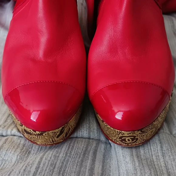 CHANEL PARIS MOSCOU Red Thigh High Boots - Picture 4 of 11